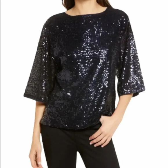 NWT Chelsea28 Black Sequin Crewneck Top XS - Picture 2 of 6